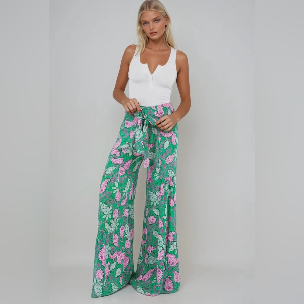 Floral Green Wide Leg Pants